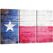 Texas Flag Canvas Wall Art Decor - 3 Piece Set, Large Decorative Multi Panel Split Prints - Lone Star Texas State Flag Art, Rustic Wood Look 24x36 Inch