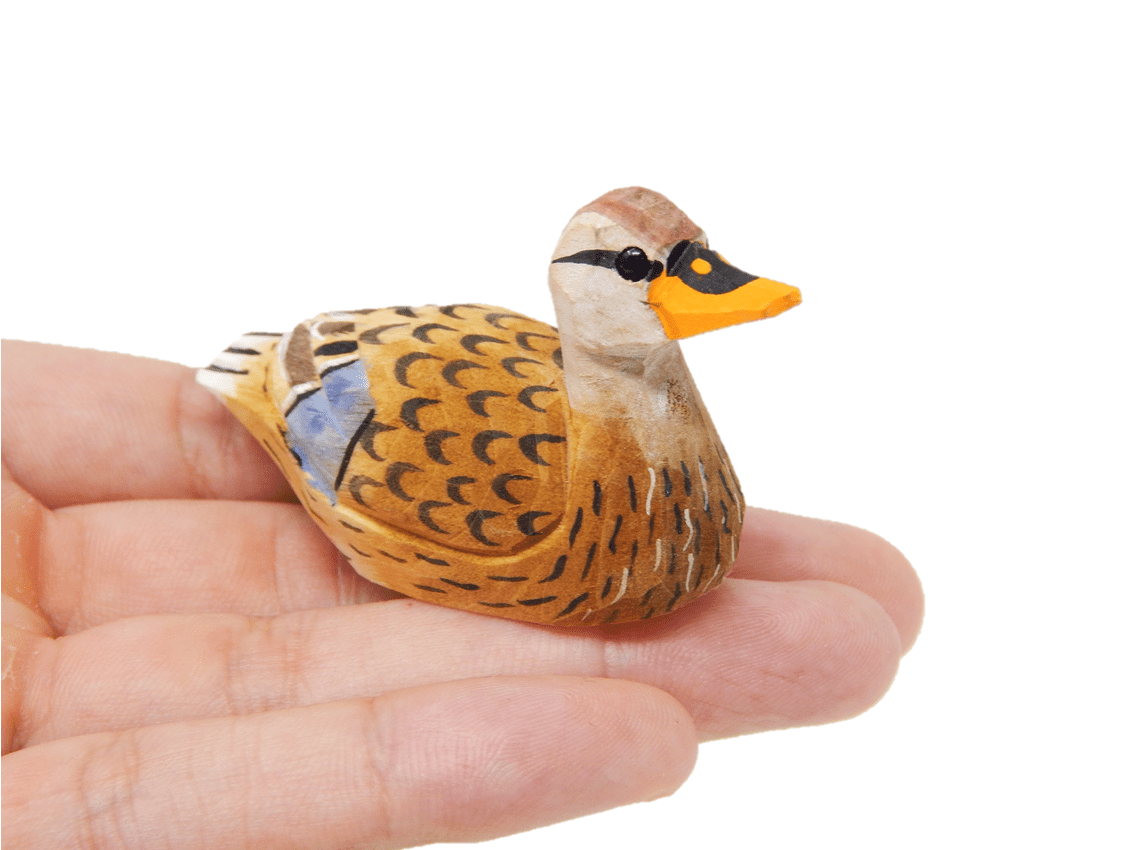 Miniature Goldeneye Duck Hand-Painted Wooden Folk Art Decoy Mini Carved Bird 
