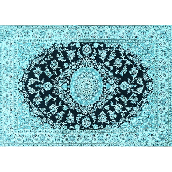 Ahgly Company Indoor Rectangle Medallion Light Blue Traditional Area Rugs, 3' x 5'