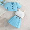 thumbnail image 2 of WRKEKC Girls 2 Piece Outfits Short Sleeve Round Neck Solid Color Blazer Vest and Pleated Skirt 3 Piece Set for 3-9 Years, 2 of 3