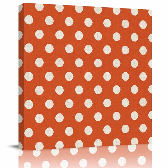 Framed Canvas Wall Art for Living Room Orange Polka Dots Wall Decor, Cute Solid Color Aesthetic Paintings for Bedroom Office Kitchen Bathroom, Ready to Hang Artwork Wall Pictures 8x8 Inch