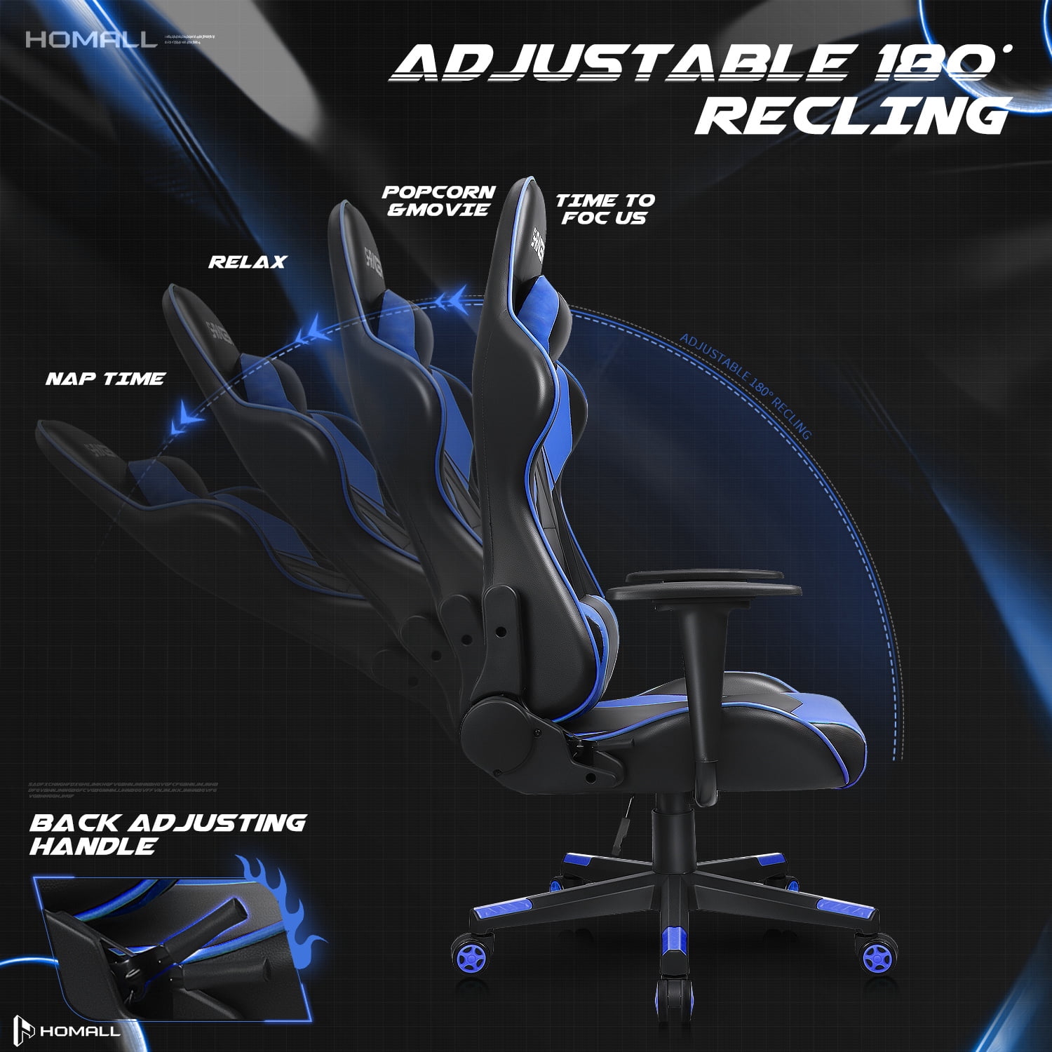 Homall Gaming Chair Office Chair High Back Computer Chair Leather Desk Chair Racing Executive Ergonomic Adjustable Swivel Task Chair with Headrest and Lumbar Support, Blue