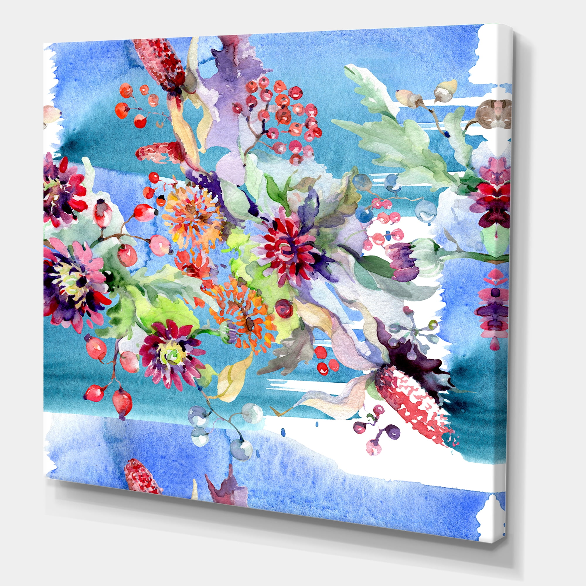 Designart ' Wildflowers and Vibrant Wild Spring Leaves XIII ' Modern Canvas Wall Art Print