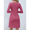 thumbnail image 4 of Minivestido de punto acanalado para mujer, traje liso de manga larga con botones, corte en A, ropa de calle para otoño, 2024, 4 of 4