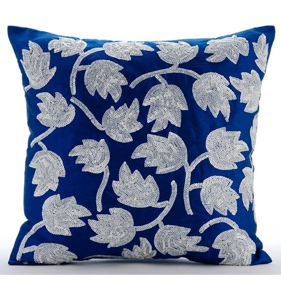 The HomeCentric Royal Blue Shams, Sequins Tulip Flower Pillow Sham, Pack of 2, 24x24 inch (60x60 cm) Pillow Shams, Square Silk Pillow Shams, Art Deco Pillow Shams, Modern, Floral Easter - Tulipomania