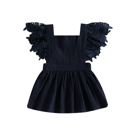 

Qtinghua Toddler Baby Girls Princess Dresses Lace Fly Sleeve Square Neck Tutu Dress Summer Party Clothes Blue 3-9 Months