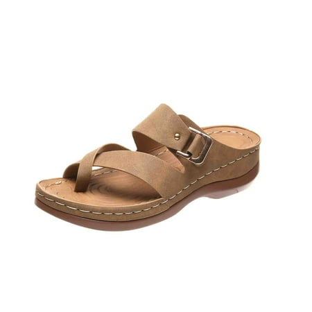 

Lyinloo Summer Casual All Over Sandals Platform Slippers With Wedge Heel Metal Buckle Yellow 40