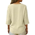 thumbnail image 4 of Womens Summer Gauze Tops Casual Linen Cotton Tunic Blouse 3/4 Sleeve V Neck Peasant Shirts Beach Vacation Tees Beige S, 4 of 5