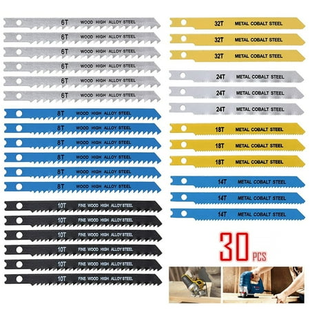 

Yous Auto 30/65Pcs 86/100mm Jig Saw Blade Set Carbon Steel 6/8/10/14/18/24/32TPI Assorted Saw Blades with U-shank Fast Cut Down Jigsaw Blade for Wood Metal Plastic Cutting
