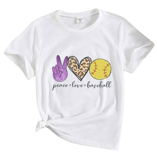 TZEWGL Short Sleeve T-Shirts For Girl Baseball 3D Print Crewneck Clothes For Newborns size 4-5T