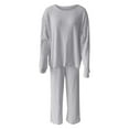 thumbnail image 5 of ManxiVoo Women's Ribbed Knit Two Piece Lounge Set Long Sleeve Comfortable Casual Sportswear Coordinated Loungewear Outfit XXL Size Grey, 5 of 5