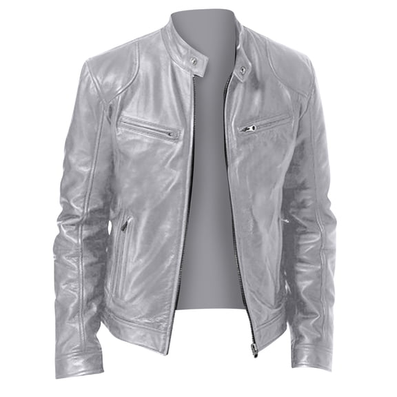 YSUEJPF Faux Leather Jacket for Men Retro Long Sleeve Biker Motorcycle Jackets Crew Neck Zipper Classic Casual Streetwear with Pockets