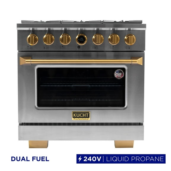 36 in. 5.2 cu. ft. 6 Burners Dual Fuel Range for Propane Gas in Stainless Steel
