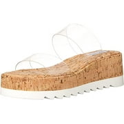 Steve Madden Defuse Clear Cork Open Toe Slip On Wedge Platform Wedge Sandals