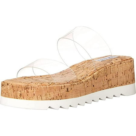 Steve Madden Defuse Clear Cork Open Toe Slip On Wedge Platform Wedge Sandals