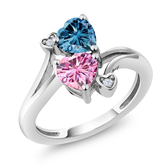 Gem Stone King 10K White Gold Persian Blue Moissanite and Pink Moissanite Engagement Ring for Women (1.63 Cttw, Gemstone Birthstone, Heart Shape 6MM, Size 6)