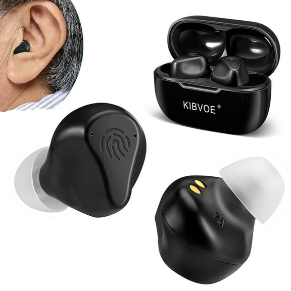 KIBVOE Rechargeable Sound Amplifier Digital Adults Seniors Amplifier, Mini Completely-in-Canal Sound Amplifier, Comfortable Wearing , Black, Pair