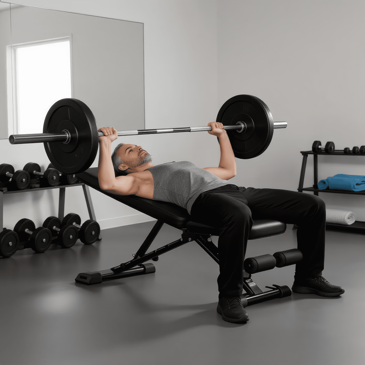 Foldable Adjustable Dumbbell Bench with 2 Resistance Bands, Multi-Purpose Incline Decline Workout Bench, Home Gym Strength Training Equipment for Full Body Exercise