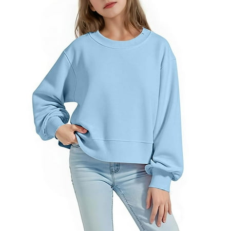 LNWUY Children Sweatshirts Oversized Crewneck Y2K Hoodies Fall Fashion 2025 Teen Girls Clothes Cute Winter Pullover Sweater Blue 5 Years