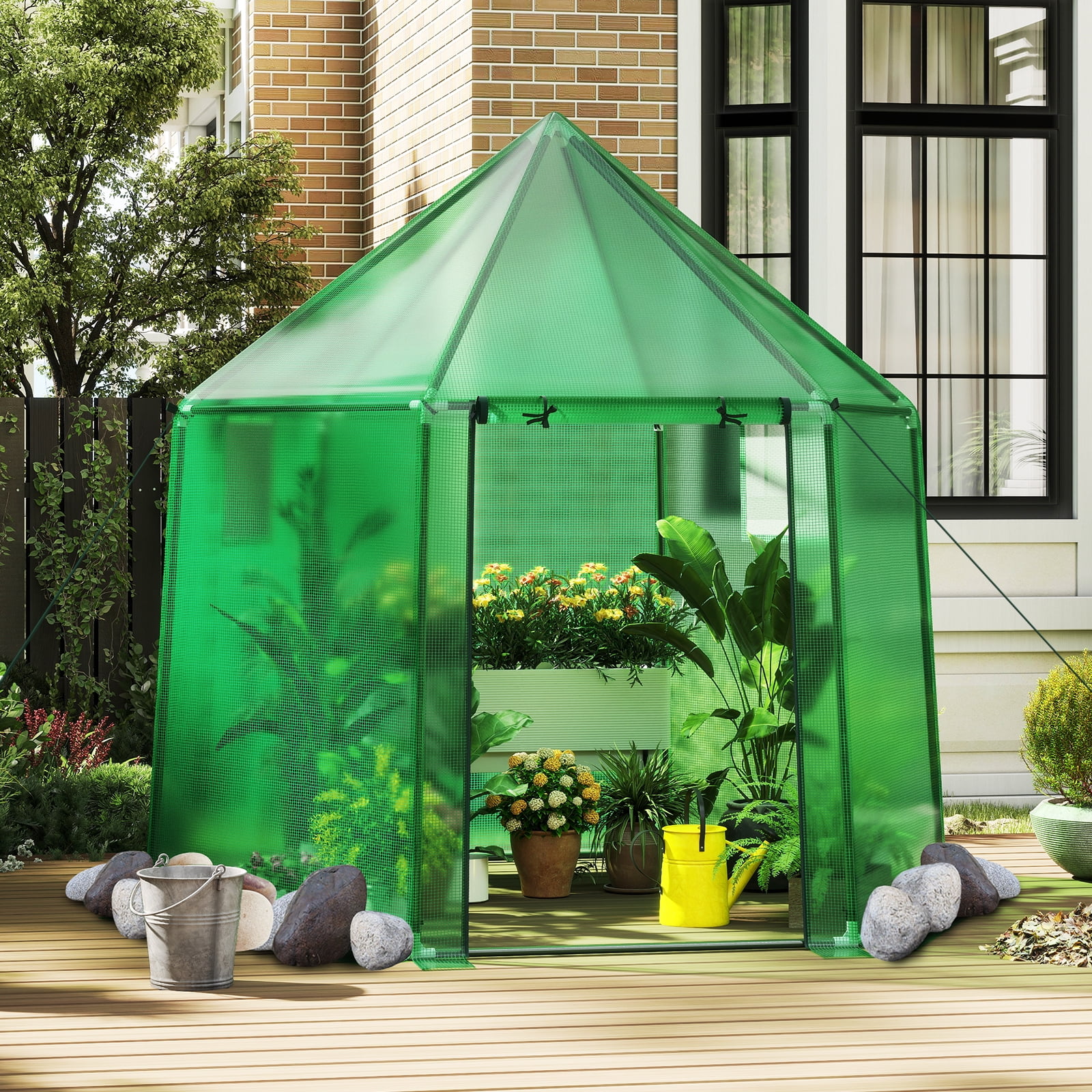 Gymax 6.5 x 5.6 x 6.2 FT Mini Walk-in Greenhouse w/PE Cover Roll-up Zippered Door