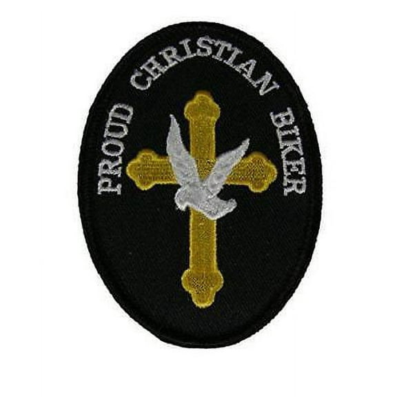 PROUD CHRISTIAN BIKER W/ CROSS AND DOVE PATCH FAITH TESTIFY RELIGIOUS MOTORCYCLE