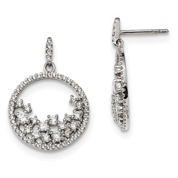 Sterling Silver Cubic Zirconia Circle Dangle Post Earrings - Measures 26.5x17.5mm Wide