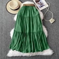 thumbnail image 6 of Women's Flowy Maxi Skirt, Solid Color High Waist Elastic Beach Skirt, Loose Casual Long Skirt for Vacation, Summer Outfits and Boho Style,Green,One Size, 6 of 8