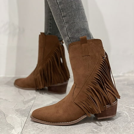 

Women s Plus Size Tassel Ankle Boots Pointed Toe Fashion Retro Boots