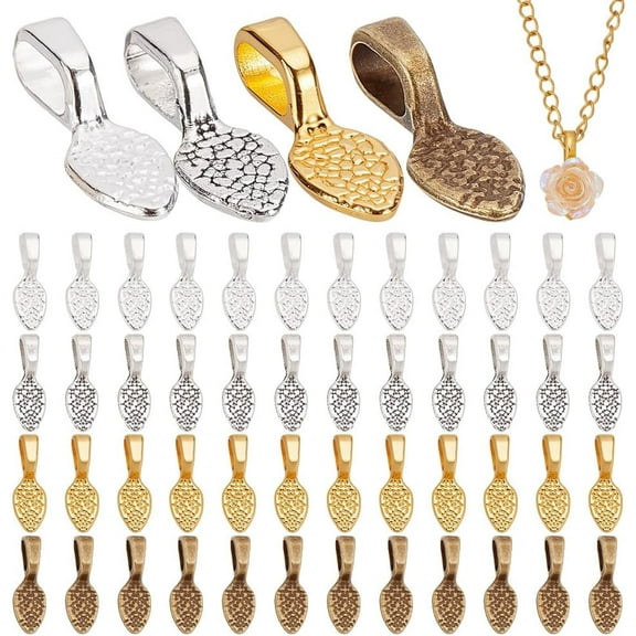 100 Pcs Glue on Bails Pendants 4 Colors Tibetan Style Charms Alloy Assorted Flat Pad Bails Tag Charms