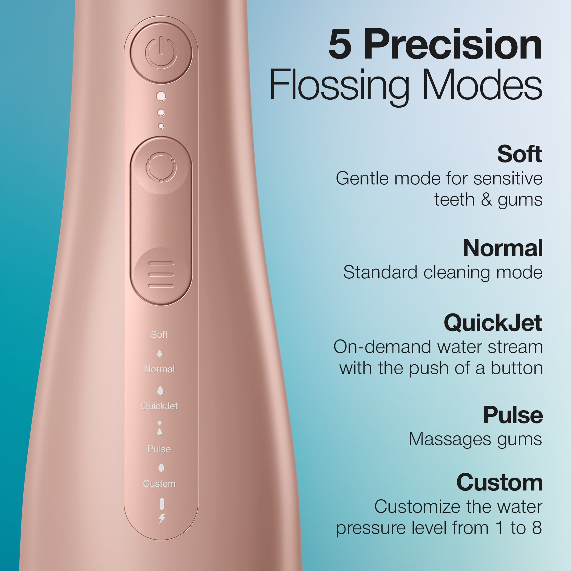 AquaSonic Precision Rechargeable Cordless Water Flosser with Travel Bag and 2 Standard Flossing Tips - Rose Gold