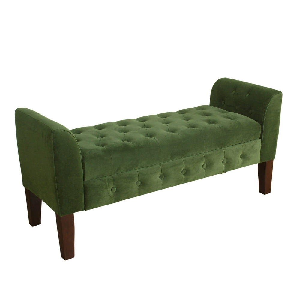 HomePop Velvet Storage Bench Settee, Green
