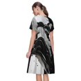 thumbnail image 2 of Bixox Robe d'Été à Manches Courtes pour Femmes Robe Ample Longueur Genou avec Poches-Fil Noir Blanc Tourbillons de Peinture, 2 of 7