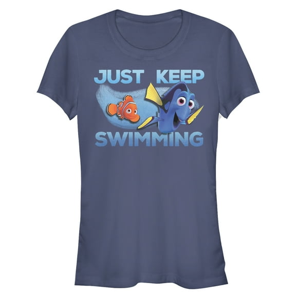 Junior's Finding Dory Just Keep Swimming Current Graphic Tee Navy Blue Small