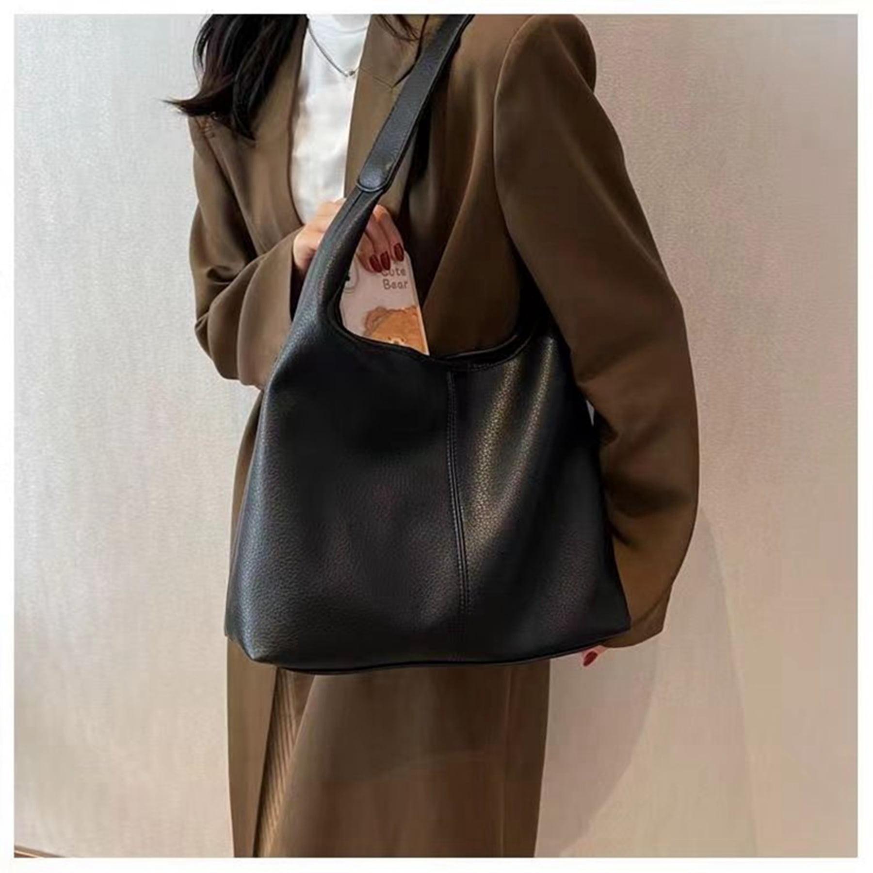 Xiaocao8 Hobo Bags for Women Tote Bag Retro Faux Leather Crossbody Bag Soft Shoulder Purses Handbags Large Capacity with Magnetic Buckle, Black