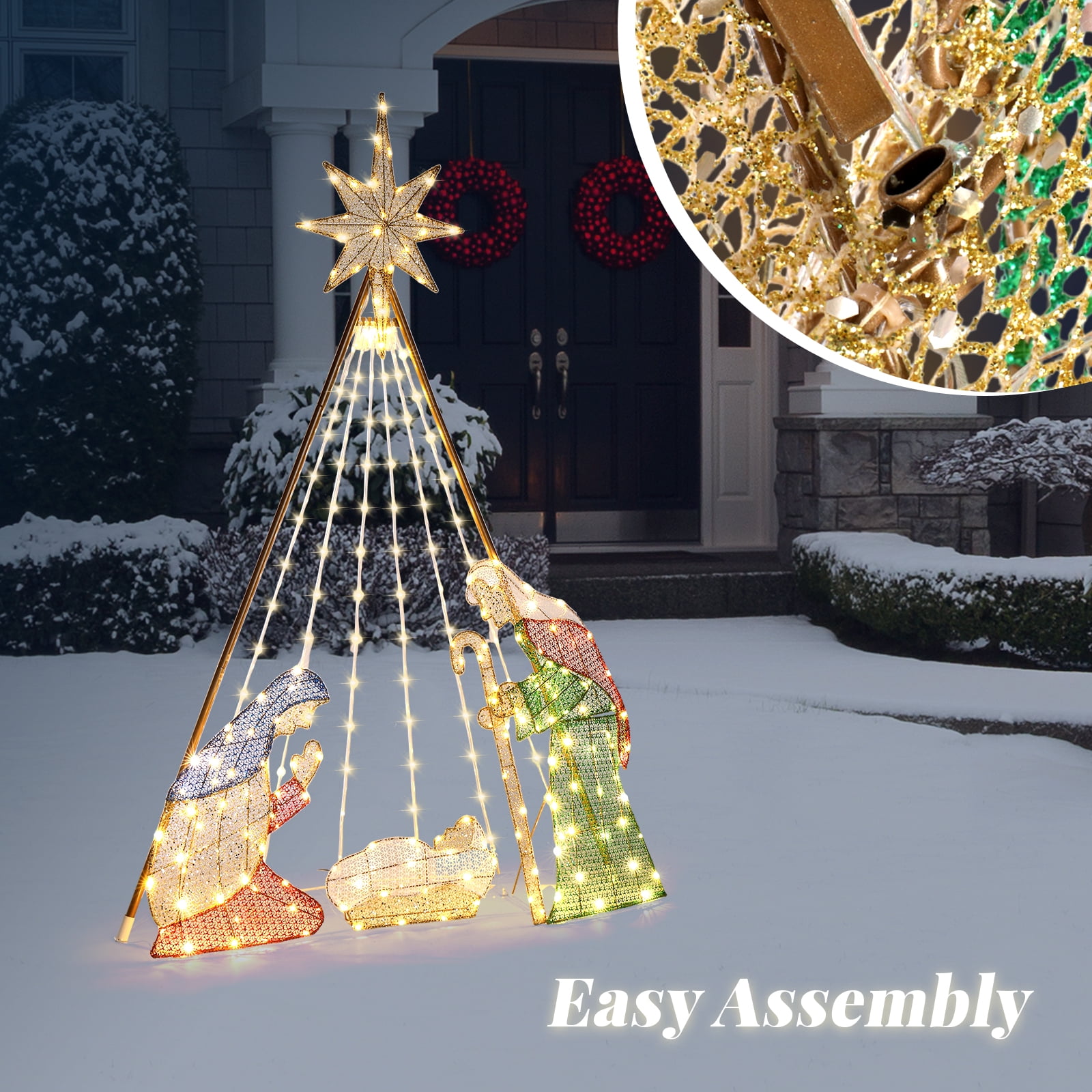 Astoutdoor Nativity Scene Garden Decoration with 220 LED Lights, Green, 47.83 x 11.81 x 72.83 in