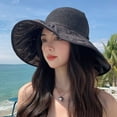 thumbnail image 4 of Women's Sun Hat - Lace Breathable Wide Brim Sunscreen Lady Beach Summer Hat with Bow-knot & Strap, 4 of 5
