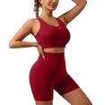 thumbnail image 4 of Two Piece Workout Sets For Women Tank Top Matching High Waist Booty Lifting Shorts Gym Yoga Active Wear Outfits,Quick Dry(Wine,L), 4 of 5