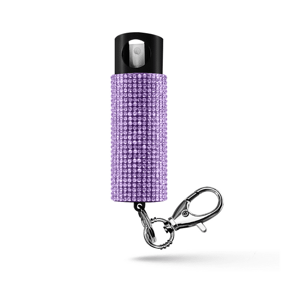 Pepper Spray with Safety Twist Top Glow-in-Dark, 16 ft Range, Purple Rhinestone Design Pepper Spray Keychain, Self Defense by Guard Dog Security, 1 pack