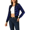 thumbnail image 4 of INSPIRE CHIC Women's  Sequin Stand Collar Long Sleeve Zipper Cropped Bomber Jacket XS Royal Blue, 4 of 5