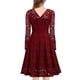 thumbnail image 2 of Gibobby Vestido sexy para mujer corto Vestido largo hasta la rodilla con cuello en V de encaje a la moda de manga sólida para mujer(Rojo,M), 2 of 5