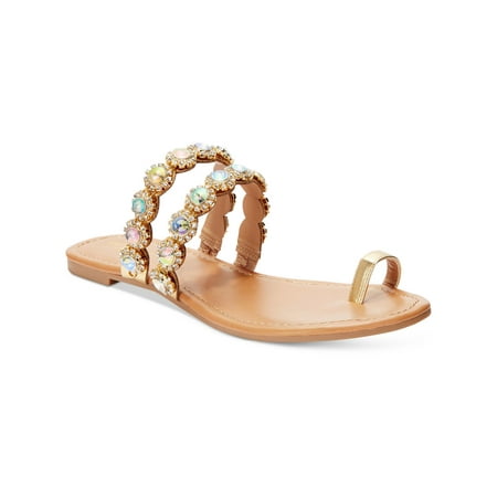 Thalia Sodi Womens Joya Faux Leather Rhinestone Thong Sandals