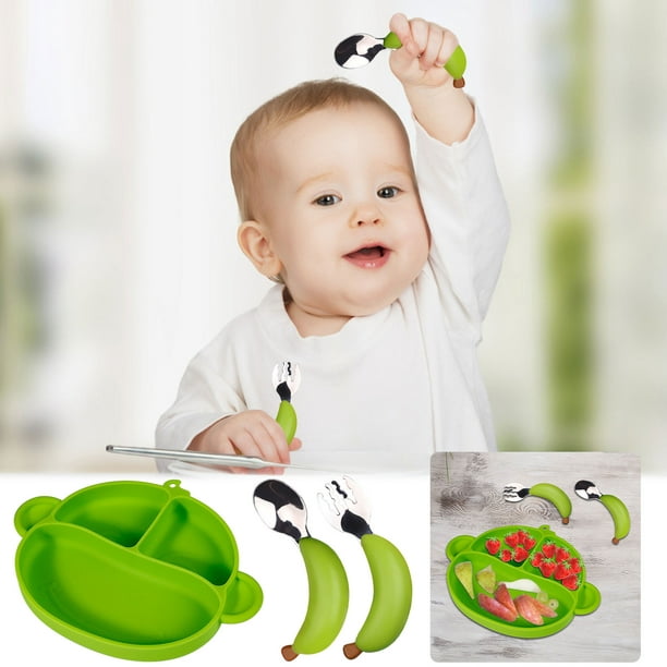 Suction Base Plates for Babies & Toddlers | Divided Plate with Lid and  Fork, Colours: Pink, Blue, Green, The Purple Monkey