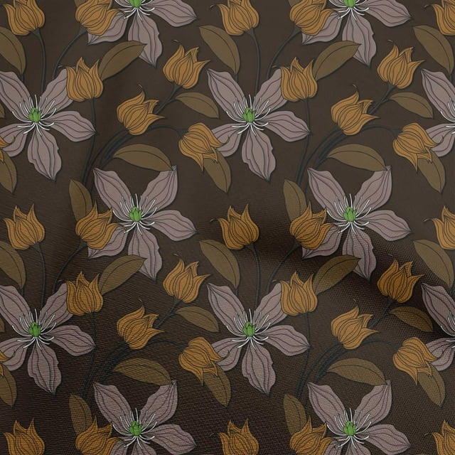 oneOone Polyester Spandex Brown Fabric Floral Retro Sewing Craft Projects Fabric Prints By Yard 56 Inch Wide