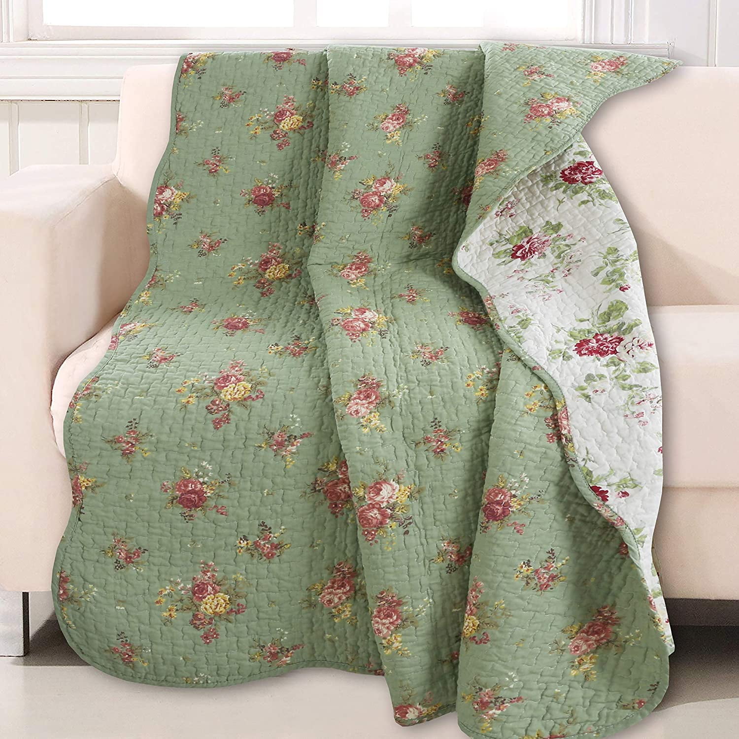 Cozy Line Home Fashions Vintage Floral Quilted Throw 100 Cotton