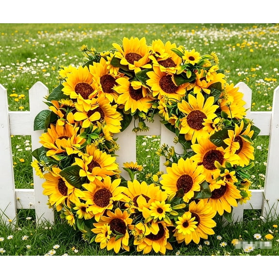 Artificial Sunflower Wreath 15.7/17.7/19.6in Summer Front Door Wreath Yellow Flower Wreath for Indoor Outdoor Farmhouse Wall Window Decor
