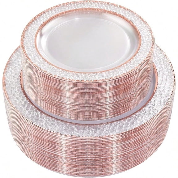 102PCS Rose Gold Plastic Plates - Clear Rose Gold Disposable Plates Include 51PCS 7.5inch Dert Plate 51PCS 10.25inch Dinner Plate Perfect for Weddings Parties