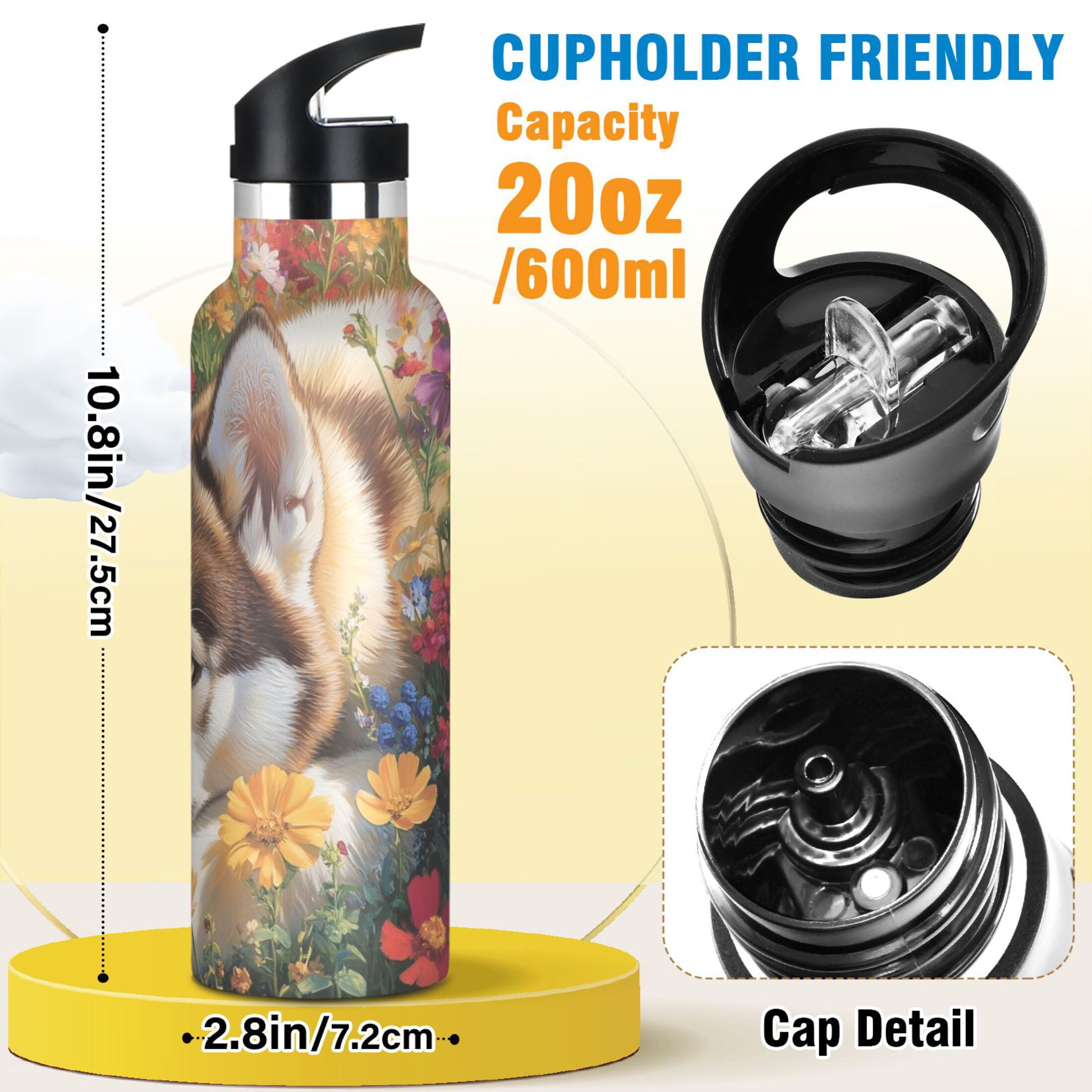 600ML Stainless Steel Insulated Cup Sports Water Bottle Portable Thermos Cup Water Glasses Insulated Tumblers Convenient and Durable Garden Husky