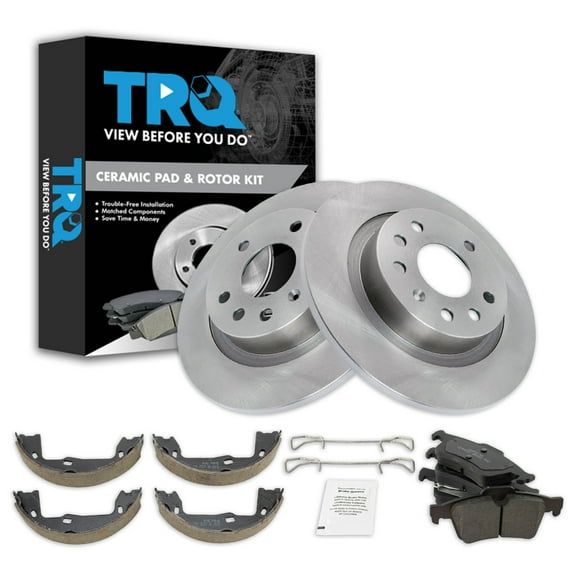 TRQ Rear Brake Pad & Rotor Kit Brake Pads Brake Rotor Parking Brake Shoe Set Ceramic Fits Select 2003 Saab 9-3