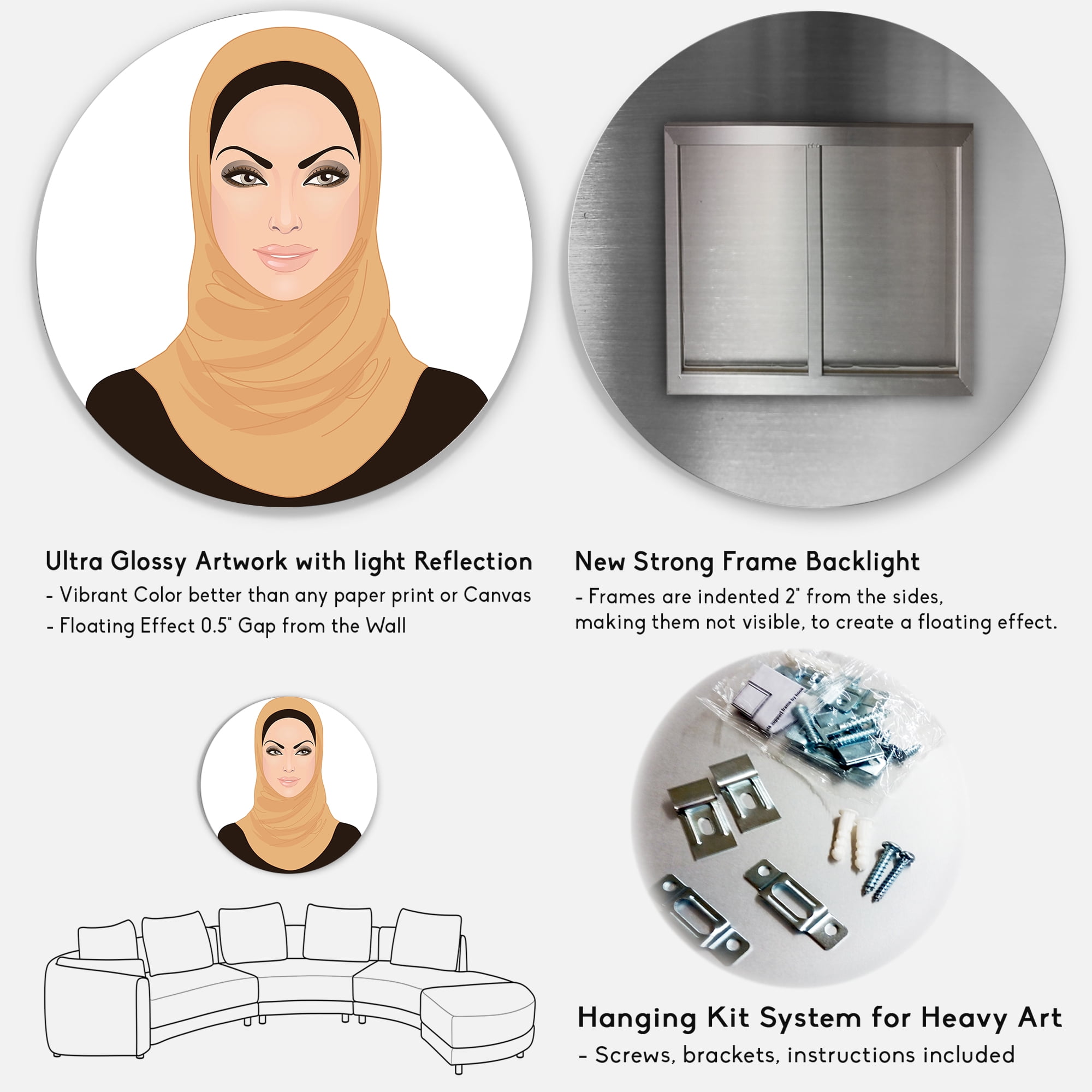 Designart 'Portrait of Muslim Girl In Traditional Hijab' Modern Circle Metal Wall Art 11x11 - Disc of 11