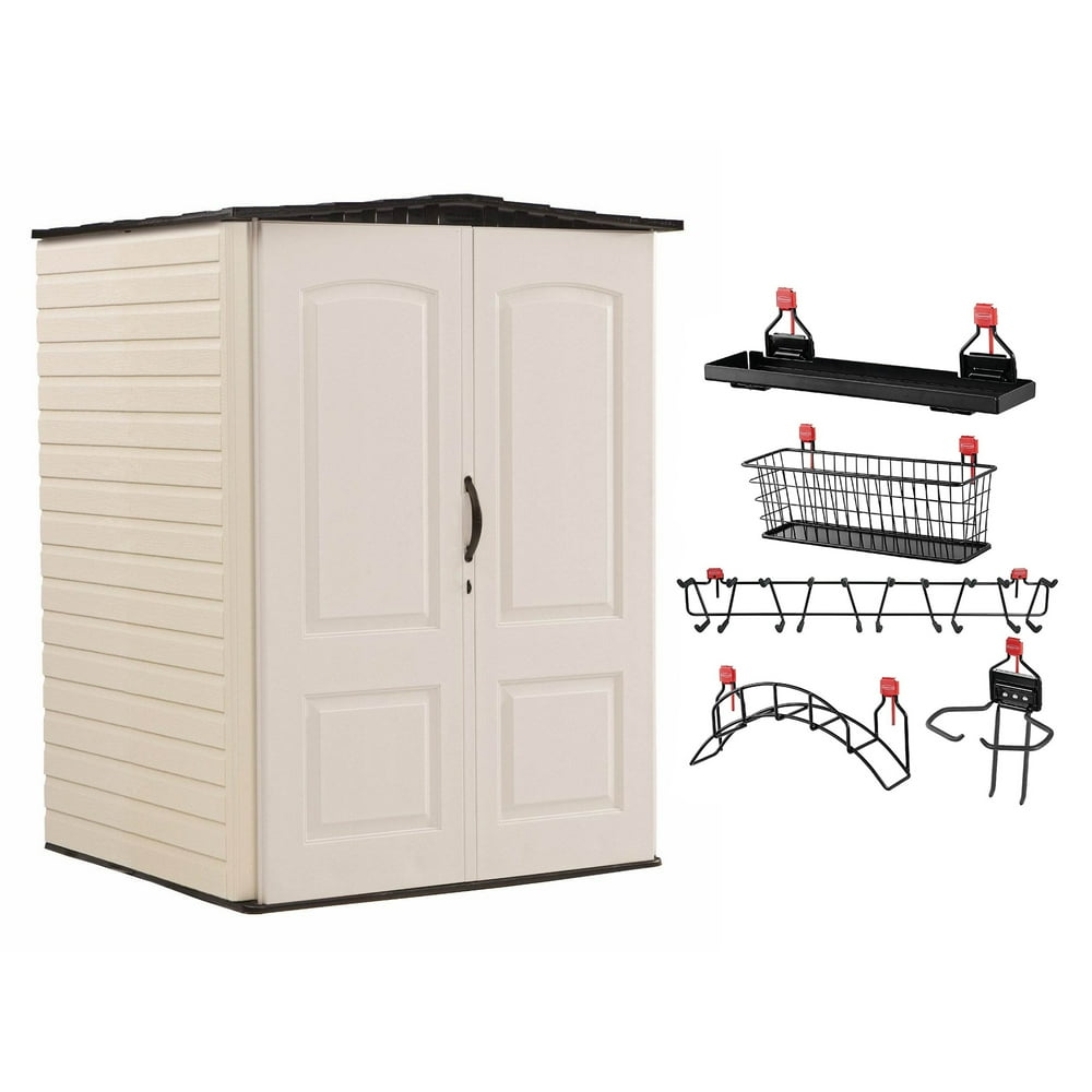 Rubbermaid Medium Vertical 106 Cu Ft Outdoor Storage Shed & Shelf Accessories